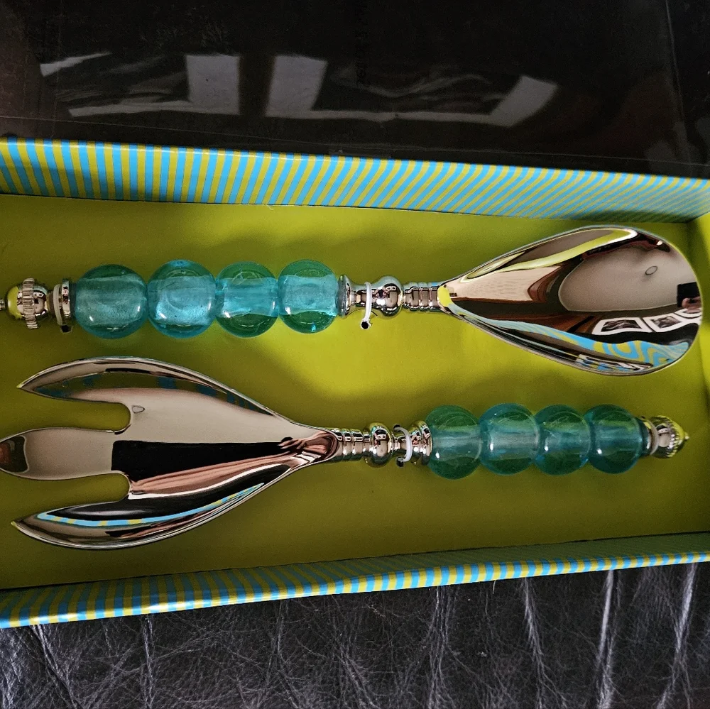 MANGO MOON Serving Salad Dessert Contemporary  Fork Spoon Set NIB